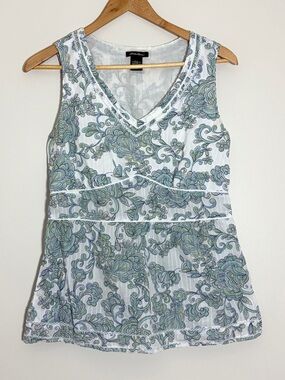 Eddie Bauer Cotton White Paisley V-Neck Sleeveless Camisole Summer Top.